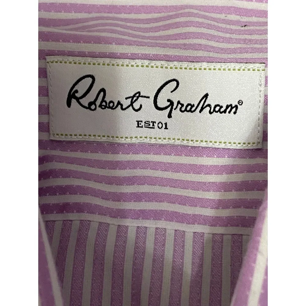 Robert Graham Knowledge Wisdom Truth Purple Striped Button Down Dress Shirt 16.5